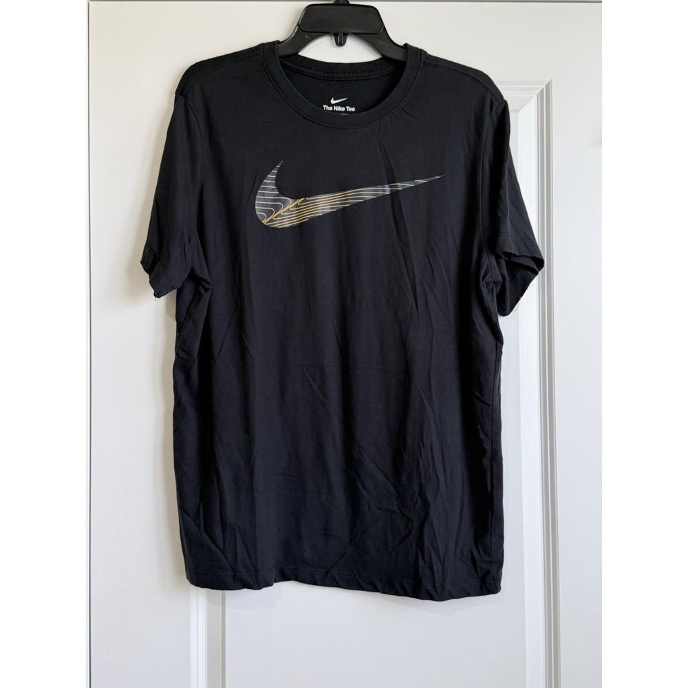Nike Men's Dri-fit Black/Yellow Big Swoosh Fitness T-Shirt Large